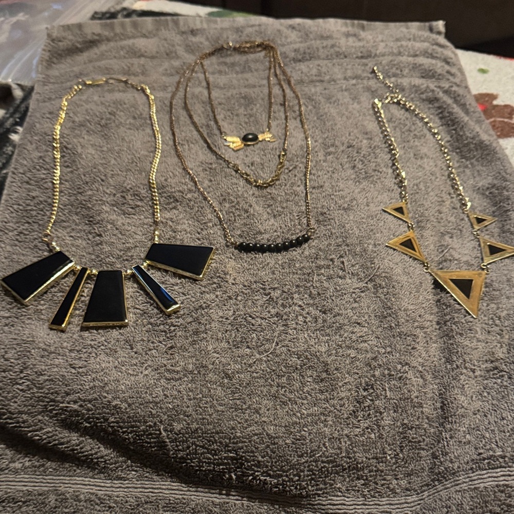 Elegant Black and Gold Tone Necklace Set  9”to 12” last one and 12” on the rest